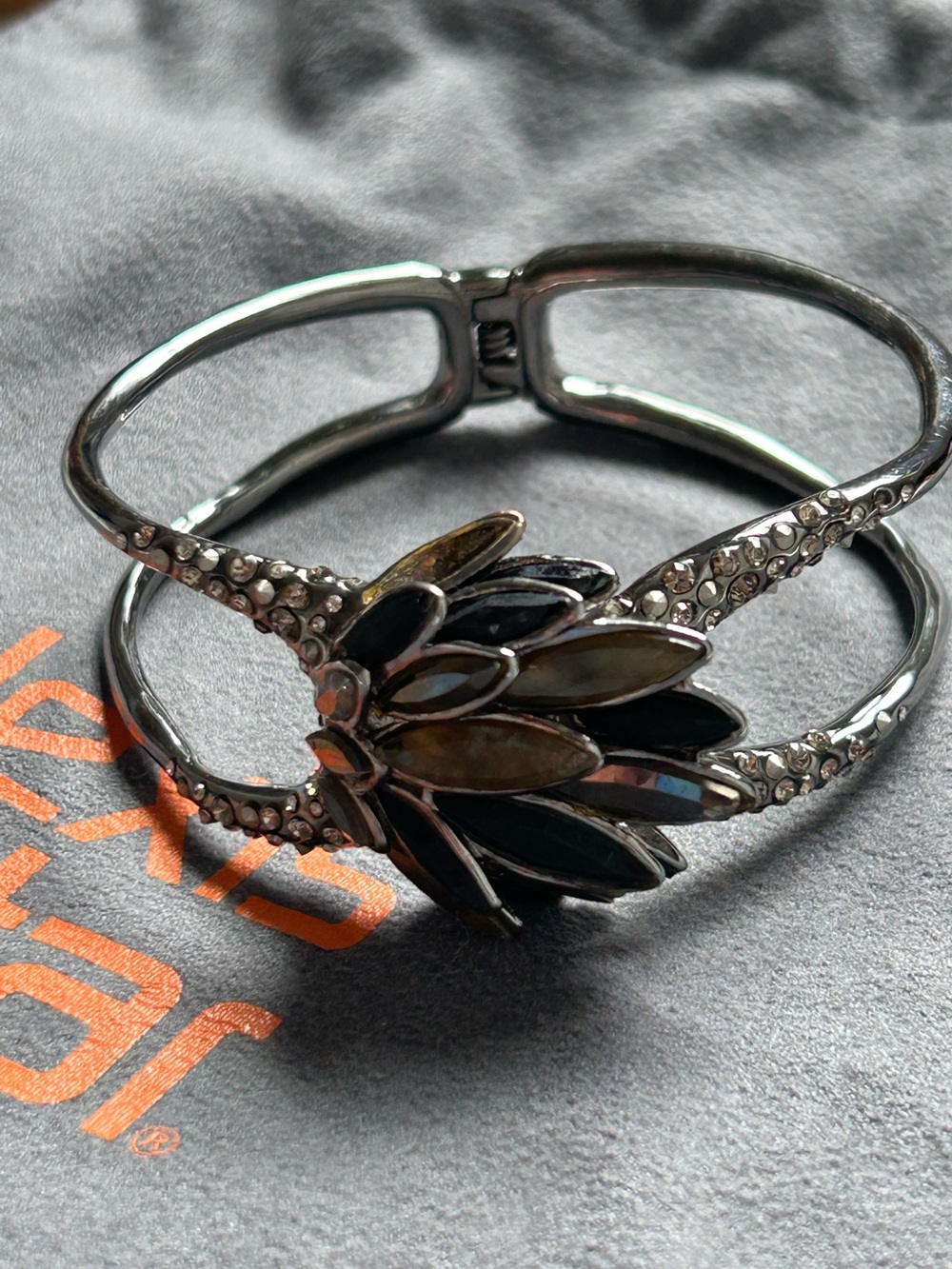 Alexis Bittar Light Gun Metal/Silver Tone Bracelet with Leaf Design